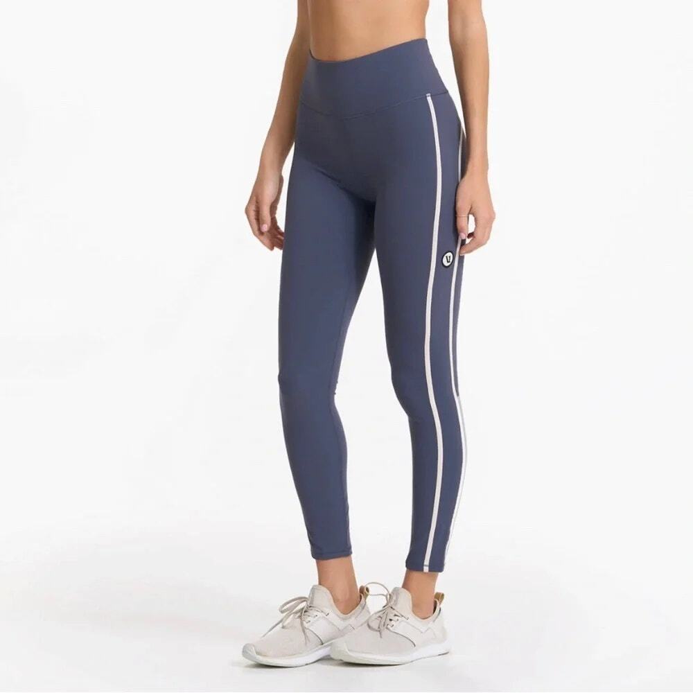 Vuori Track Leggings High Rise Side Stripe 7/8 Ankle Tights Azure Blue Gray L